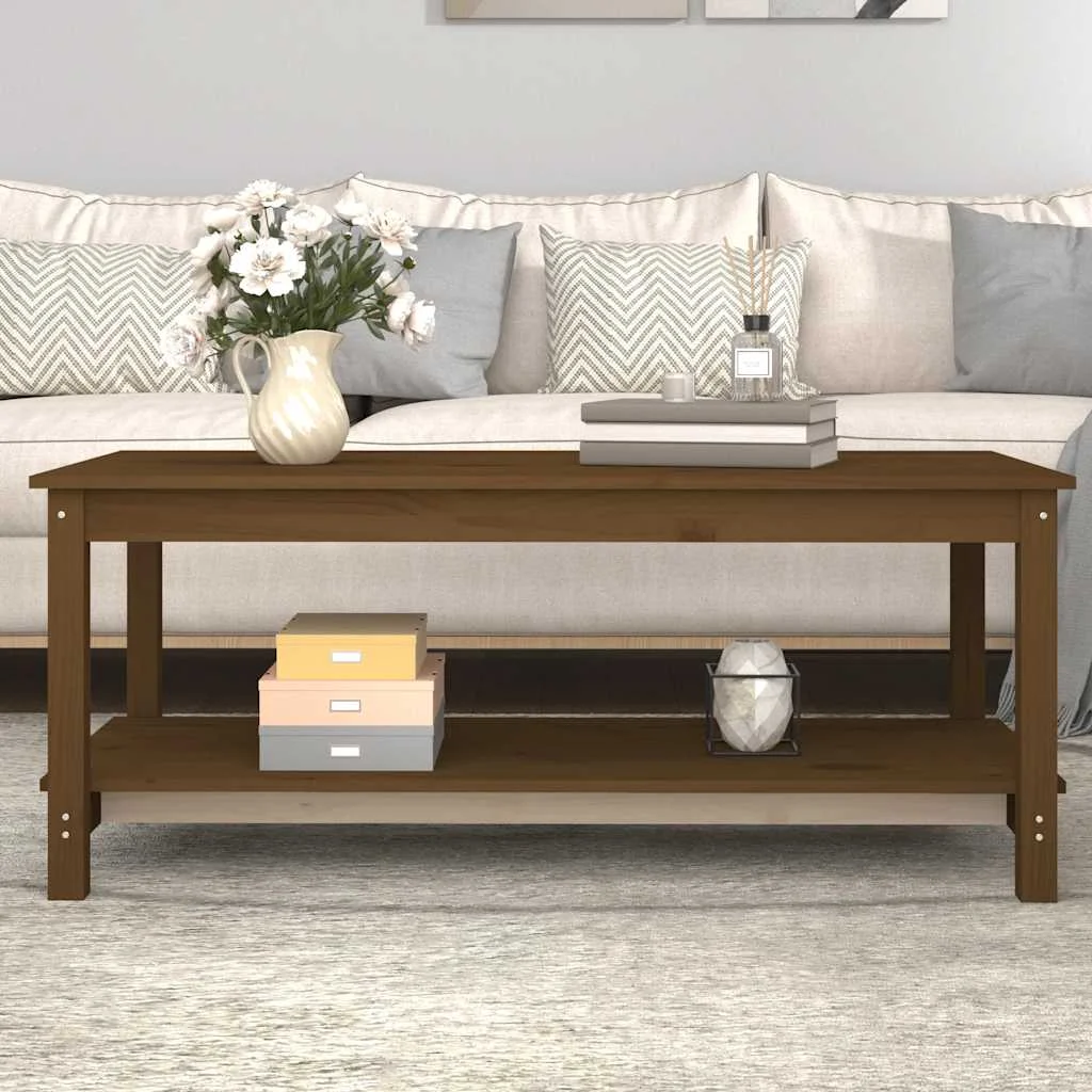 Mézbarna tömör fenyőfa dohányzóasztal 110 x 55 x 45 cm