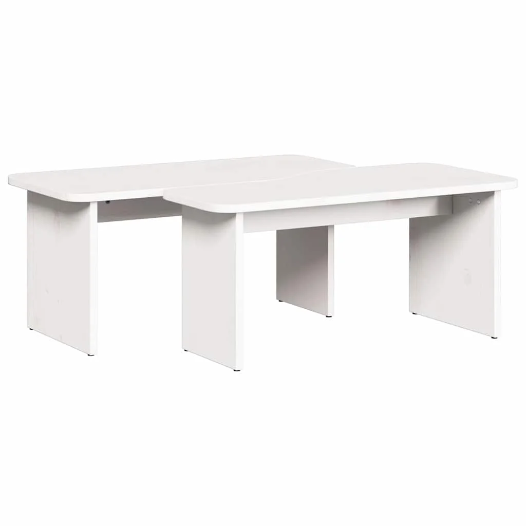 Dohányzóasztal 2 pcs Fehér 100 x 69 x 35.5 cm Tömör fenyőfa