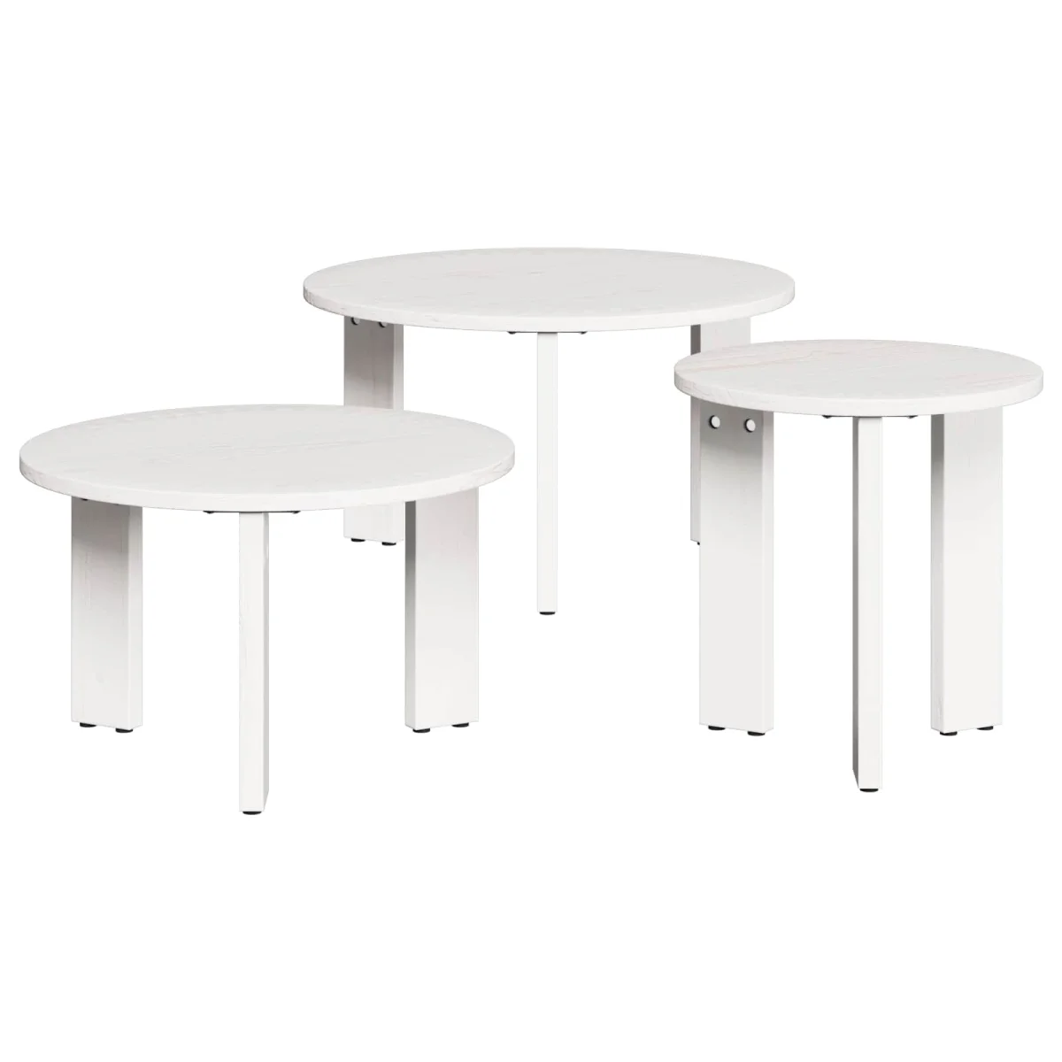 Dohányzóasztal 3 pcs Fehér Tömör fenyőfa