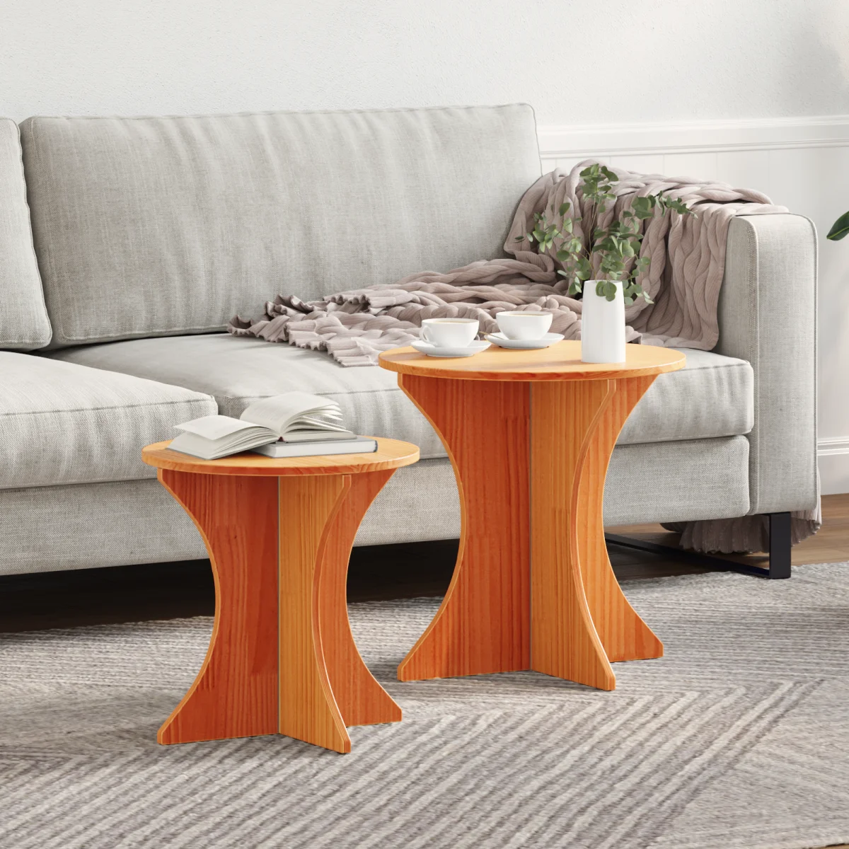 Kávasztal Szett 2 pcs Barna 46 x 46 x 47 cm Tömör fenyőfa