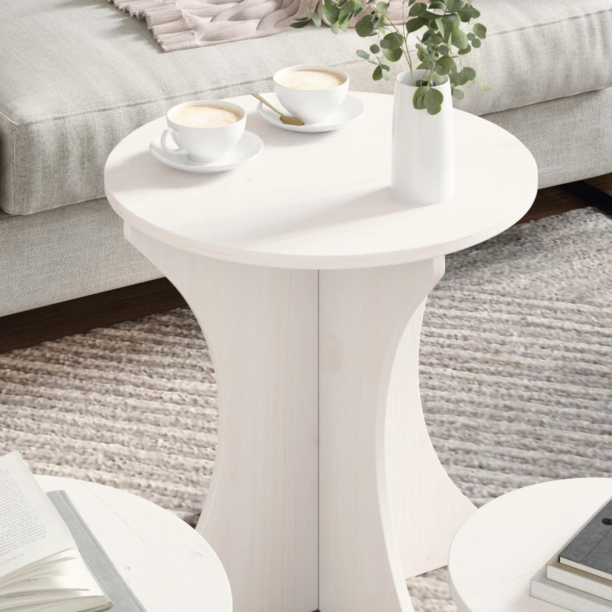 Kávasztal Szett 3 pcs Fehér 46 x 46 x 47 cm Tömör fenyőfa