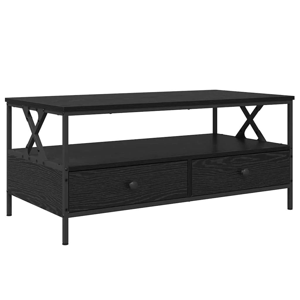Dohányzóasztal fiókkal polcokkal tárolóval Musta tammi 100 x 51 x 45 cm Faanyag