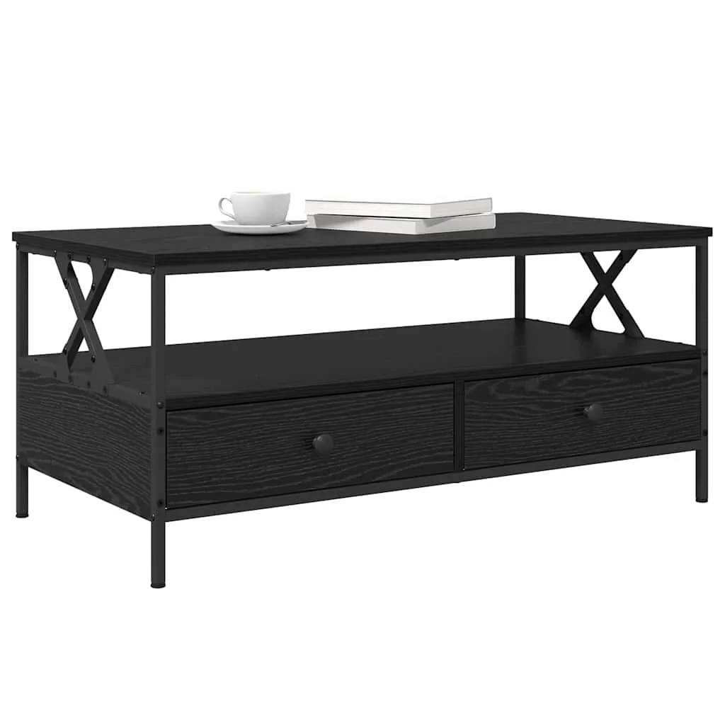Dohányzóasztal fiókkal polcokkal tárolóval Musta tammi 100 x 51 x 45 cm Faanyag