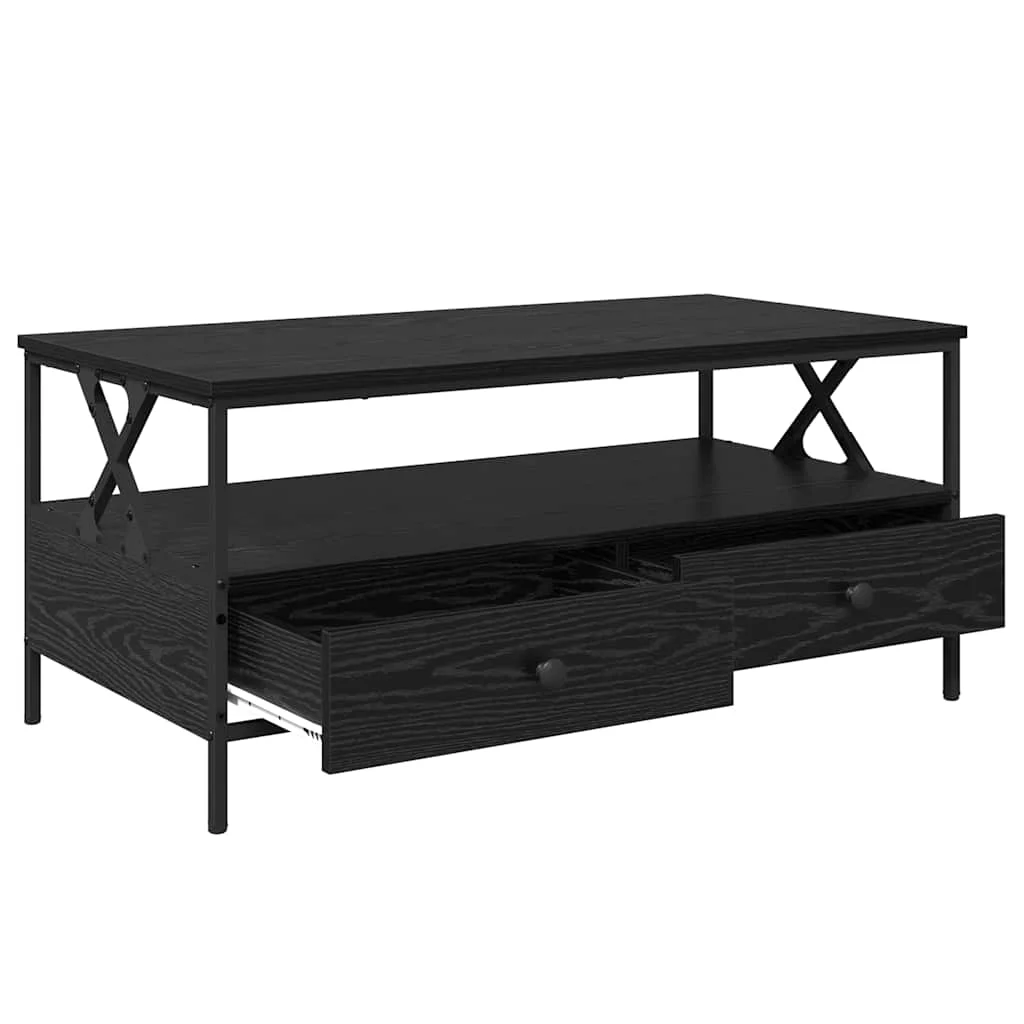 Dohányzóasztal fiókkal polcokkal tárolóval Musta tammi 100 x 51 x 45 cm Faanyag