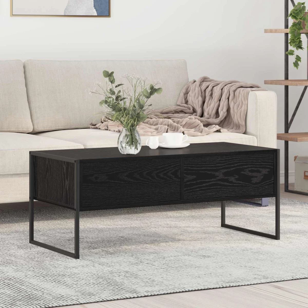 Dohányzóasztal fiókkal Fekete tölgy 100 x 46 x 40 cm Faanyag