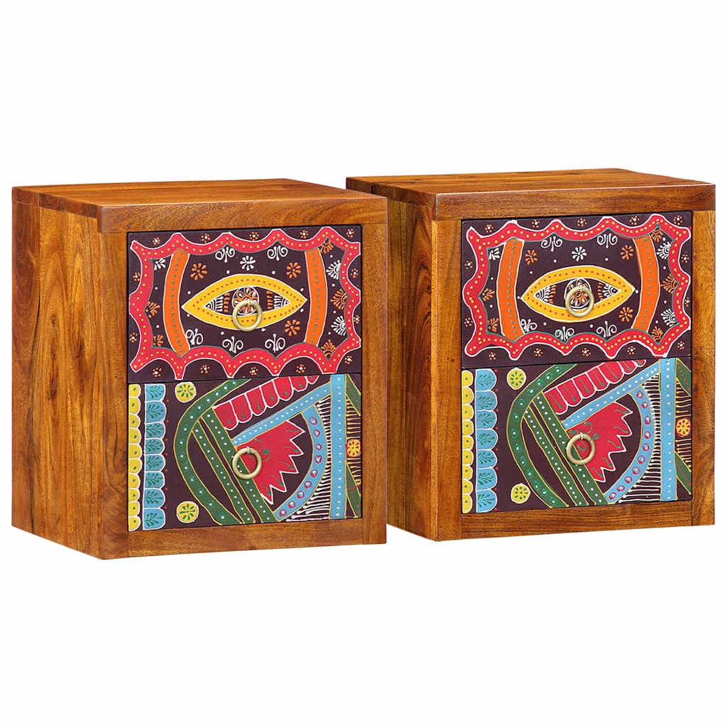 Éjjeliszekrény fiókkal 2 pcs Barna 35 x 30 x 40 cm tömör akácfa