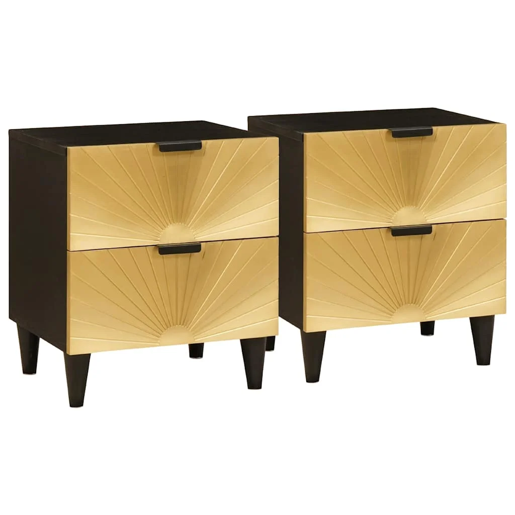 Éjjeli asztal fiókkal 2 pcs Fekete és Arany 40 x 33.5 x 46 cm