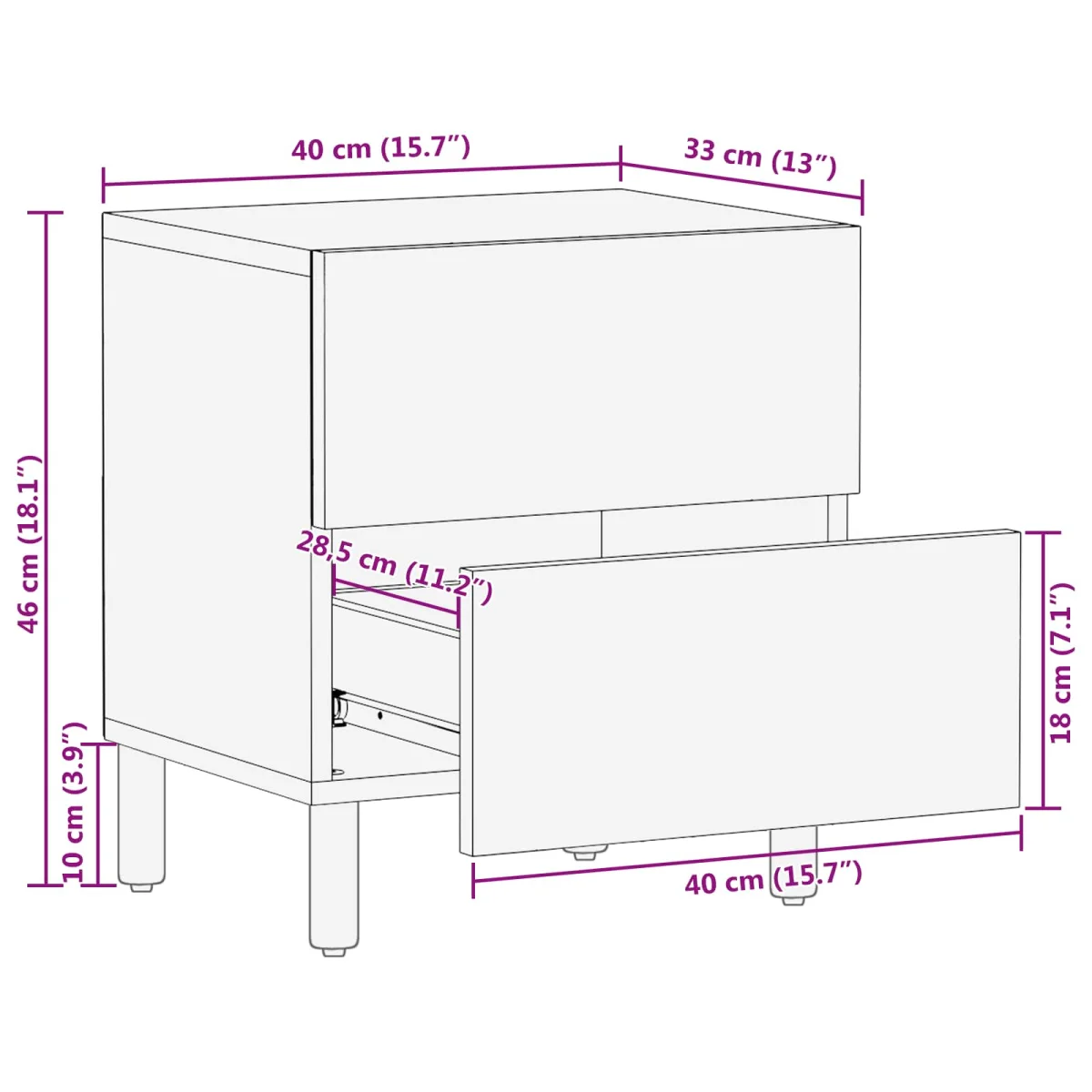 Éjjeliszekrény 2 pcs Fehér 40 x 33 x 46 cm Tömör Mangófát