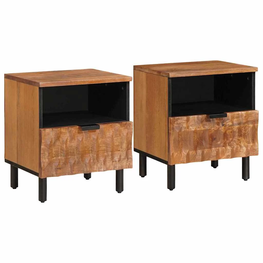Éjjeliszekrény 2 pcs Barna 40 x 33 x 46 cm Tömör Mangófát