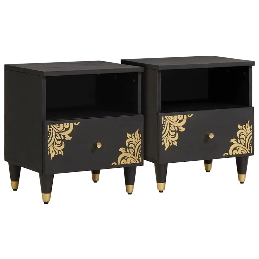 Éjjeliszekrény 2 pcs Fekete 40 x 33 x 46 cm Tömör Mangófát