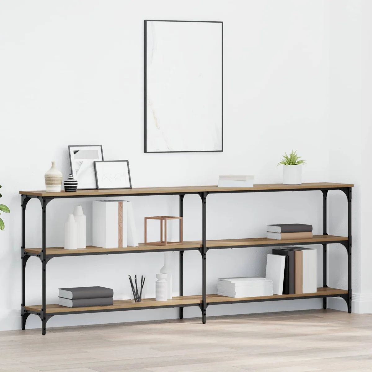 Konzolasztal kézműves tölgy 200 x 29 x 75 cm Mérnöki fa és fém
