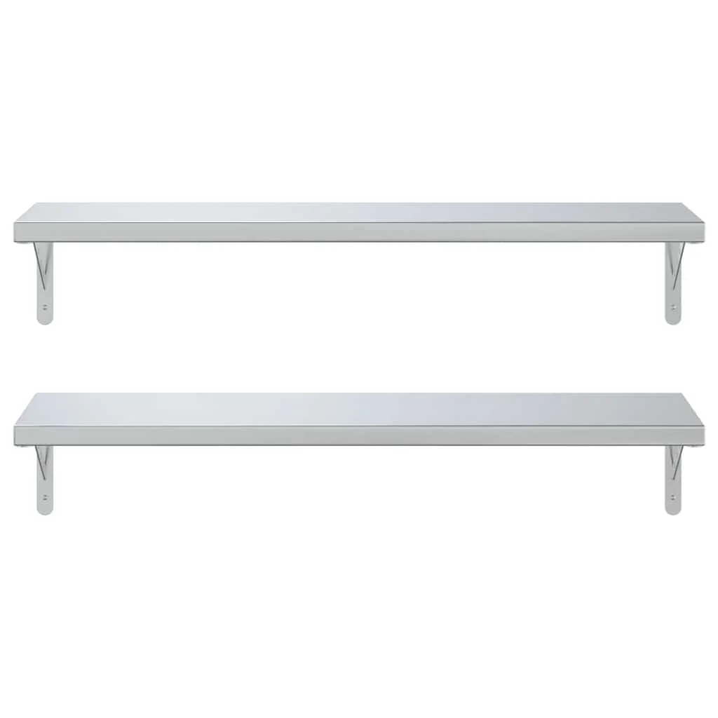2 db ezüstszínű rozsdamentes acél fali polc 100 x 30 cm