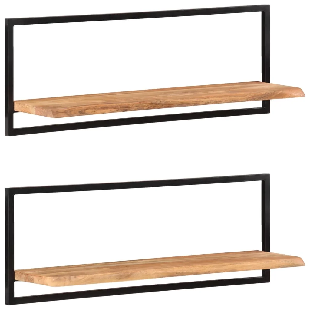 2 darab tömör akácfa és acél falipolc 100 x 24 x 35 cm 