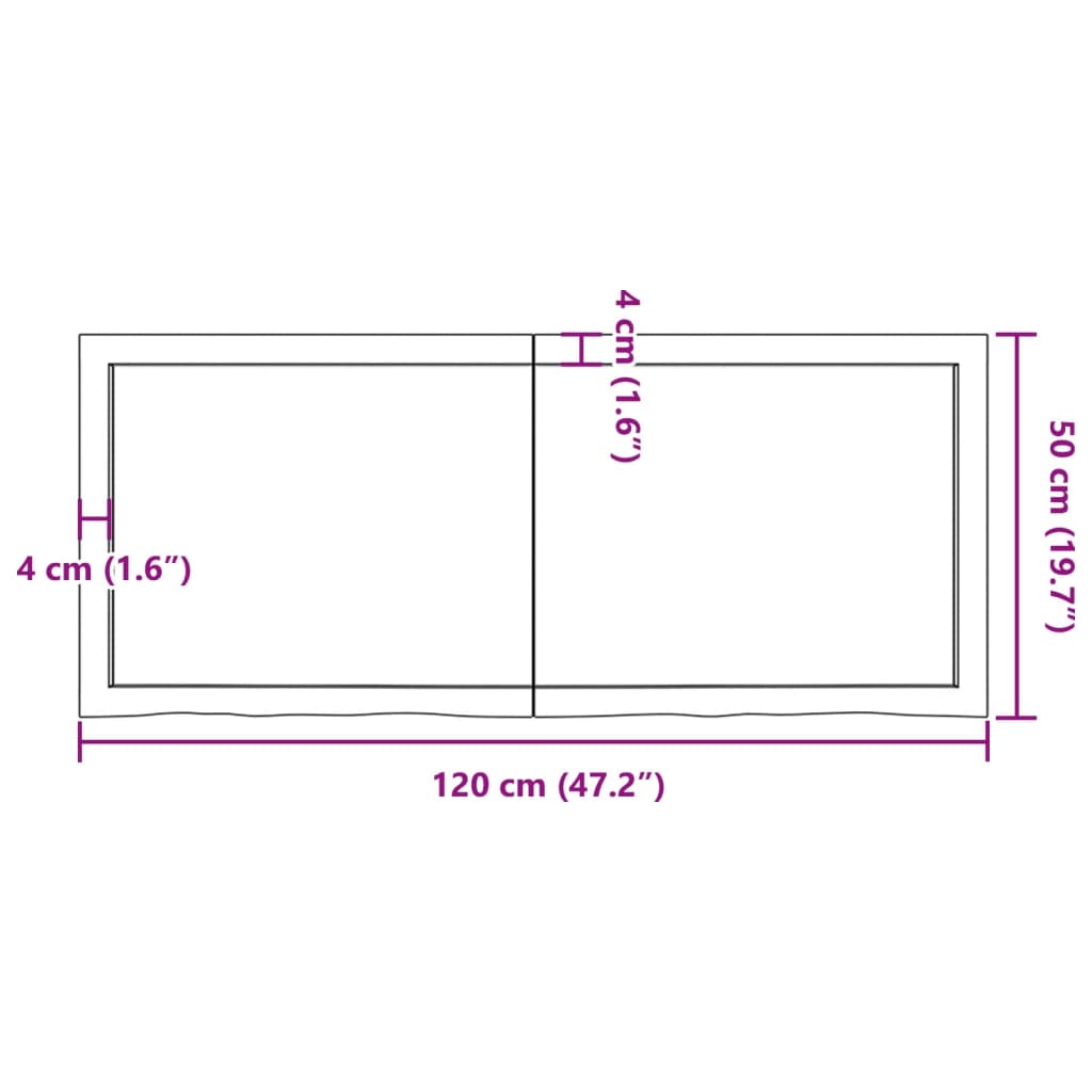 Kezeletlen tömör tölgyfa fali polc 120x50x(2-6) cm