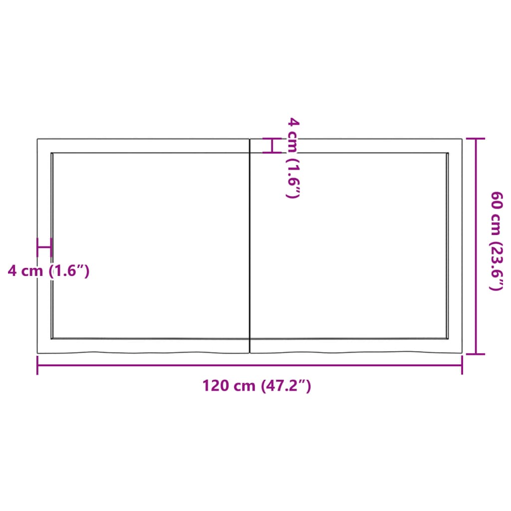 Kezeletlen tömör tölgyfa fali polc 120x60x(2-4) cm