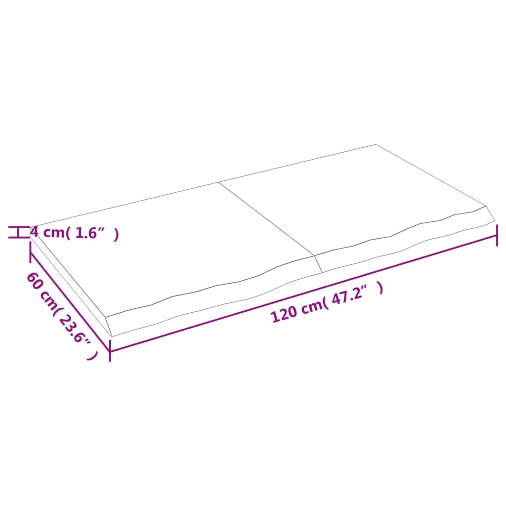 Kezeletlen tömör tölgyfa fali polc 120x60x(2-4) cm