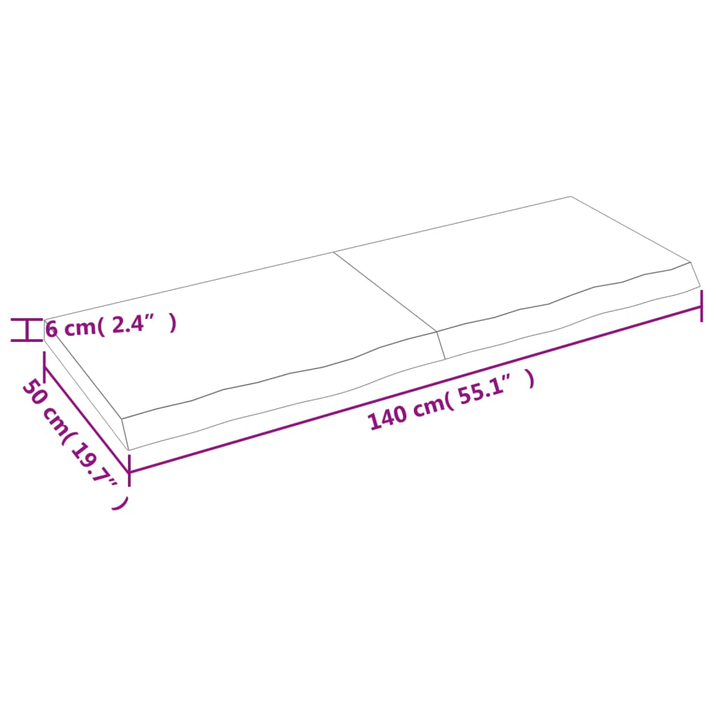 Kezeletlen tömör tölgyfa fali polc 140x50x(2-6) cm