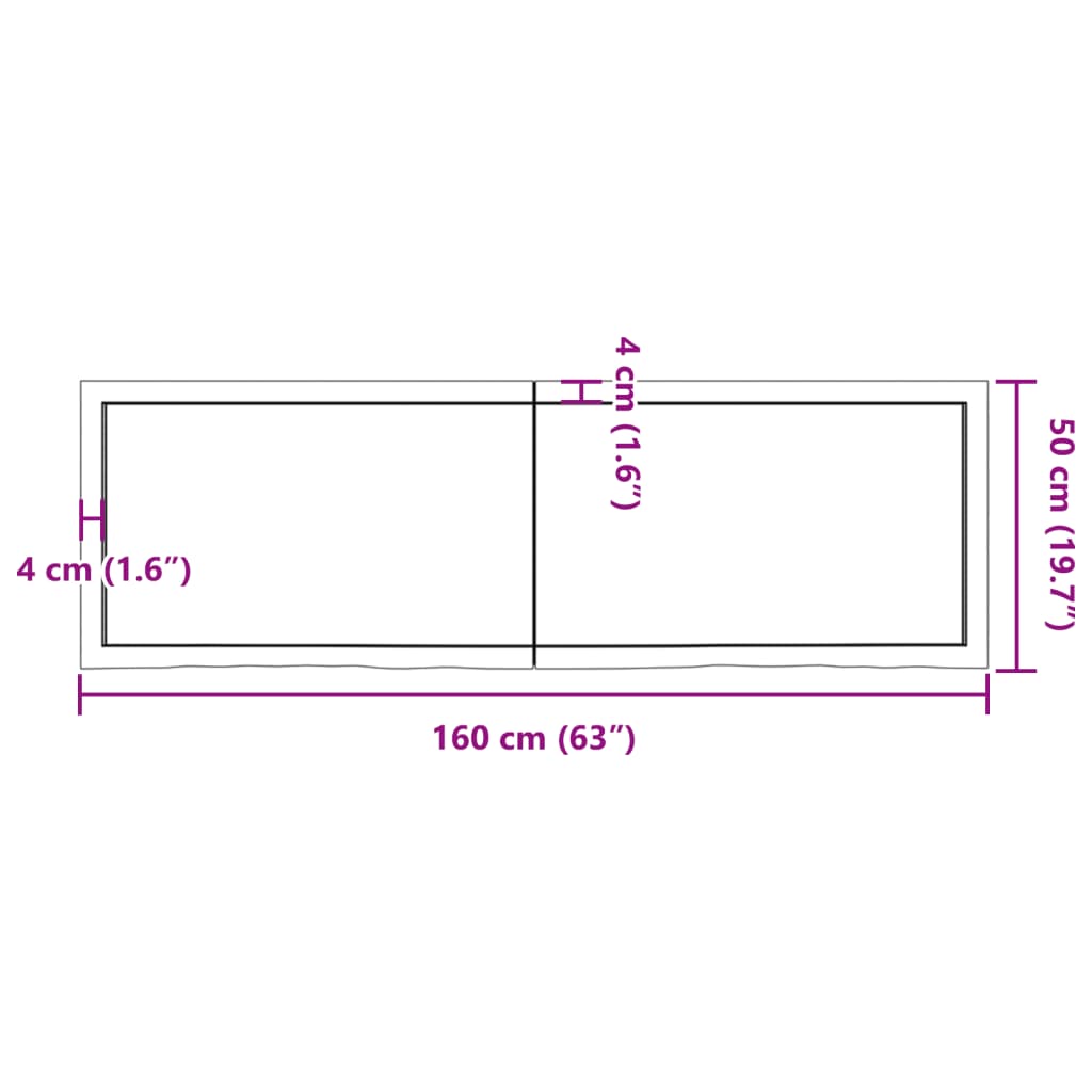 Kezeletlen tömör tölgyfa fali polc 160x50x(2-4) cm