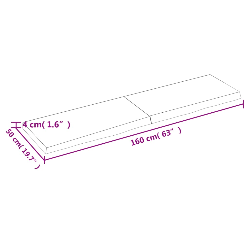 Kezeletlen tömör tölgyfa fali polc 160x50x(2-4) cm