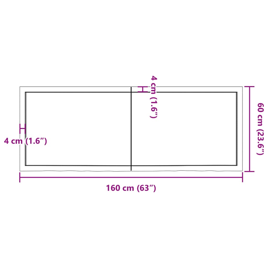 Kezeletlen tömör tölgyfa fali polc 160x60x(2-6) cm