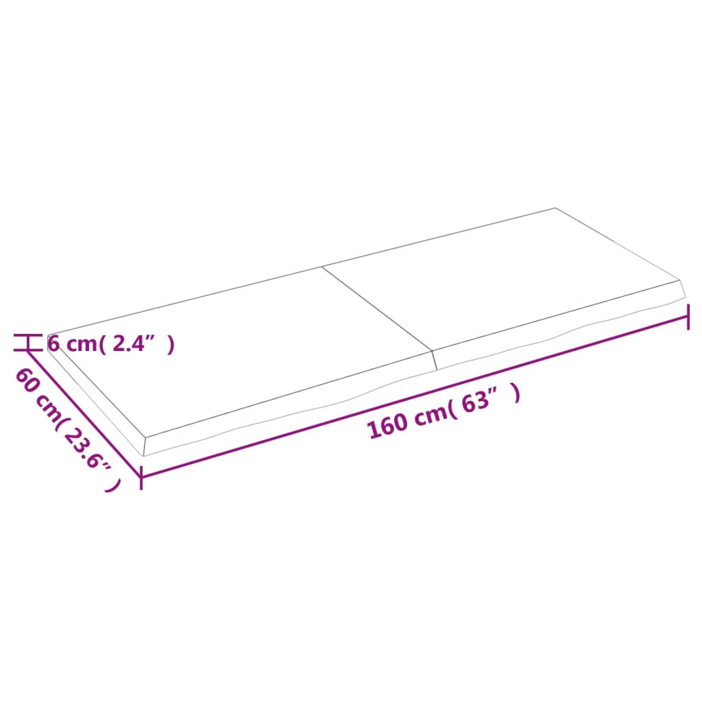 Kezeletlen tömör tölgyfa fali polc 160x60x(2-6) cm