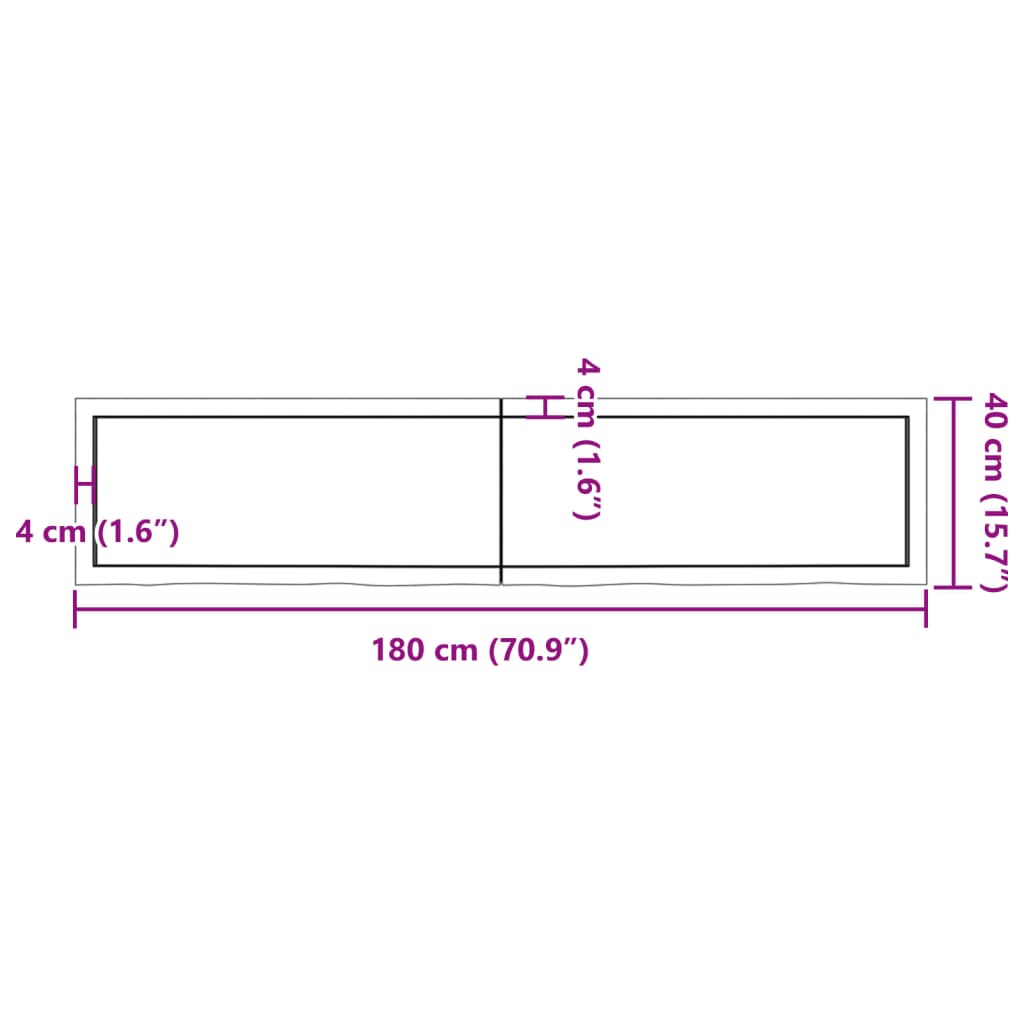 Kezeletlen tömör tölgyfa fali polc 180x40x(2-6) cm