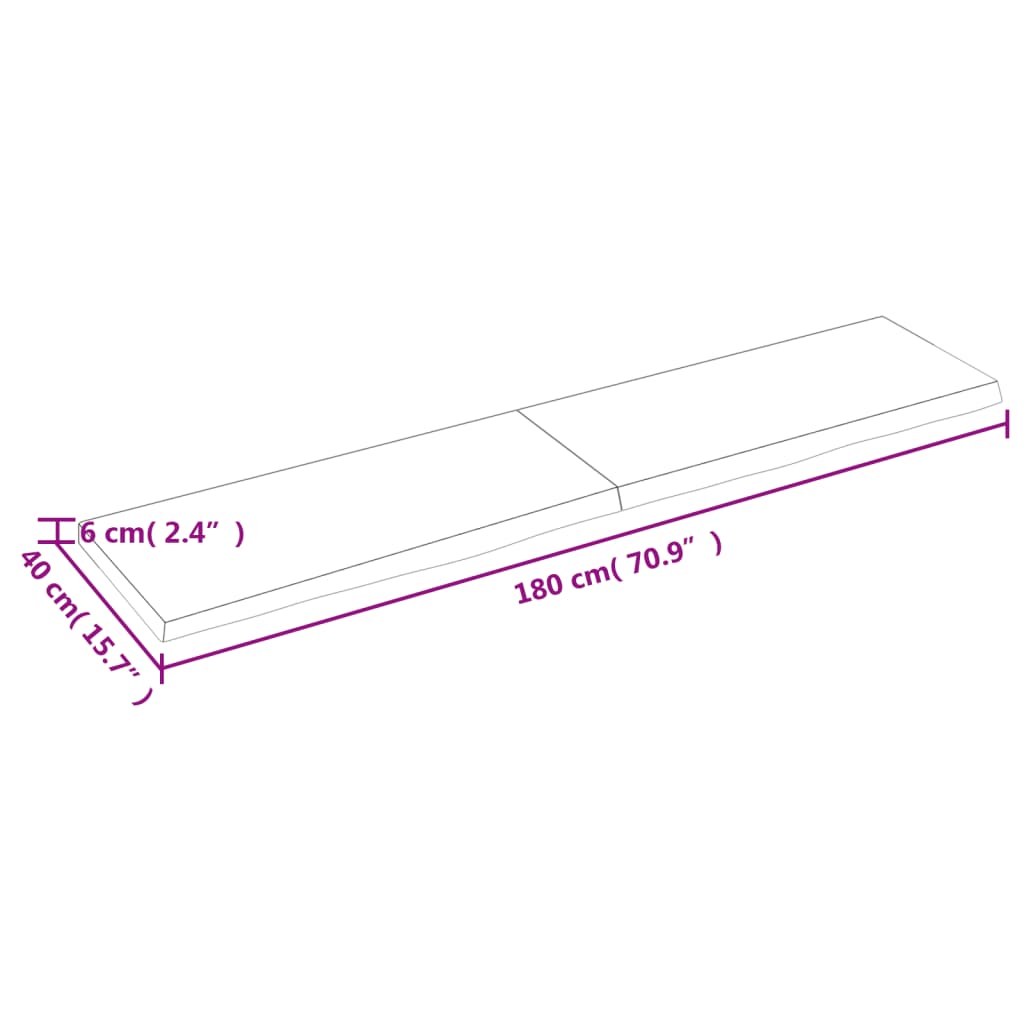 Kezeletlen tömör tölgyfa fali polc 180x40x(2-6) cm