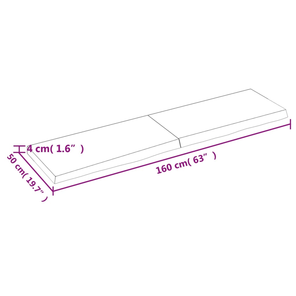 Világosbarna kezelt tömör tölgyfa fali polc 160 x 50 x (2-4) cm