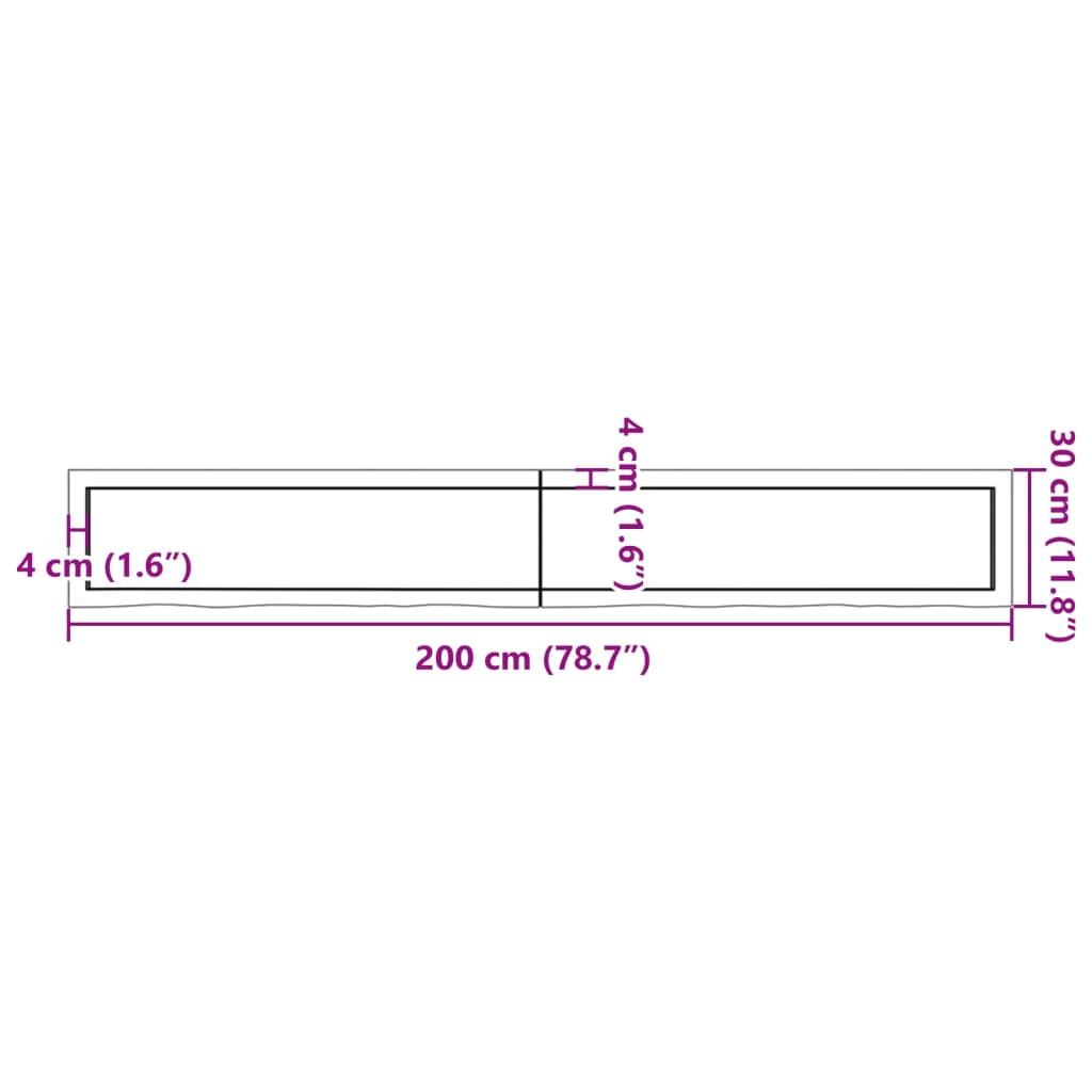 Világosbarna kezelt tömör tölgyfa fali polc 200 x 30 x (2-6) cm