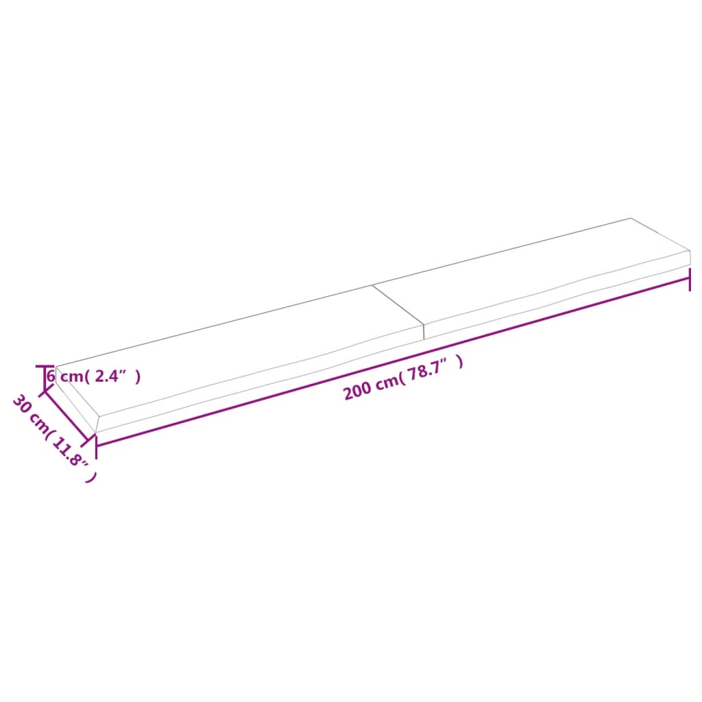 Világosbarna kezelt tömör tölgyfa fali polc 200 x 30 x (2-6) cm