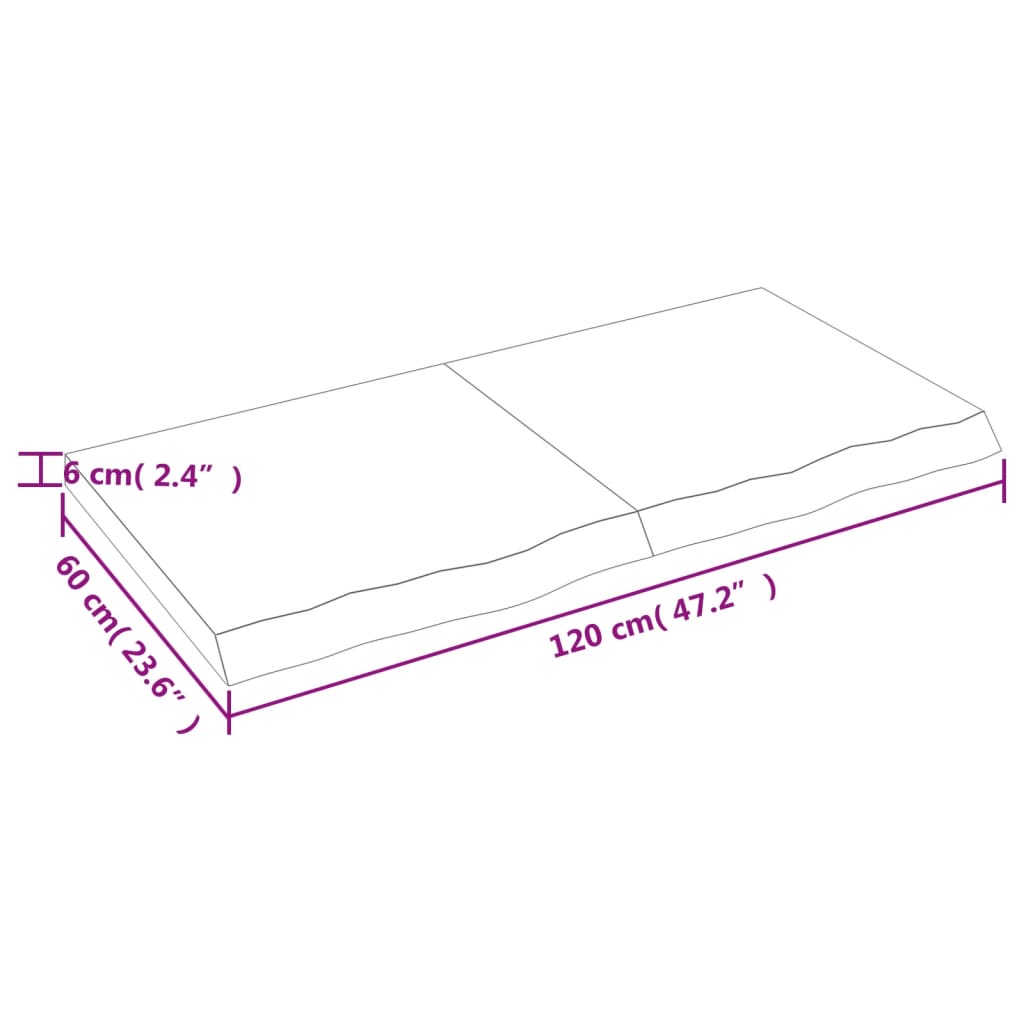 Sötétbarna kezelt tömör tölgyfa fali polc 120 x 60 x (2-6) cm