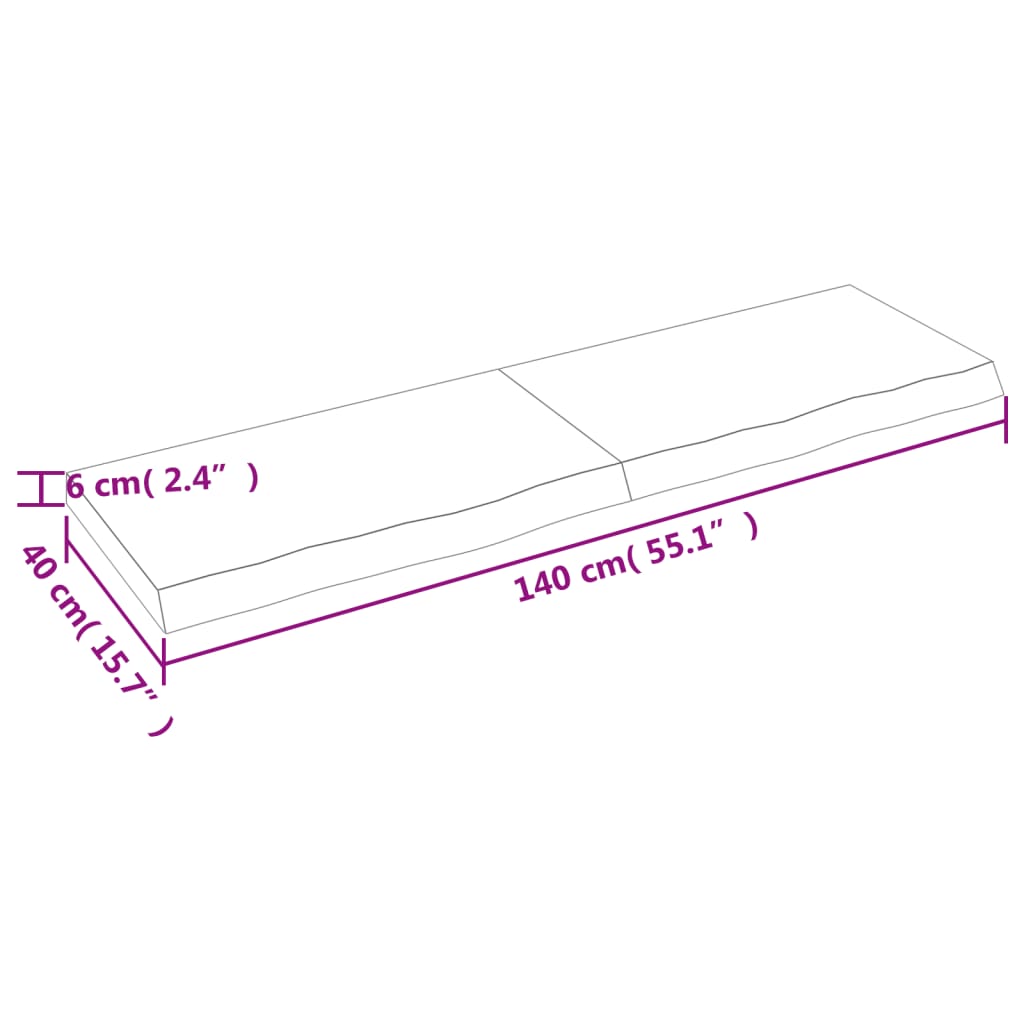 Sötétbarna kezelt tömör tölgyfa fali polc 140 x 40 x (2-6) cm