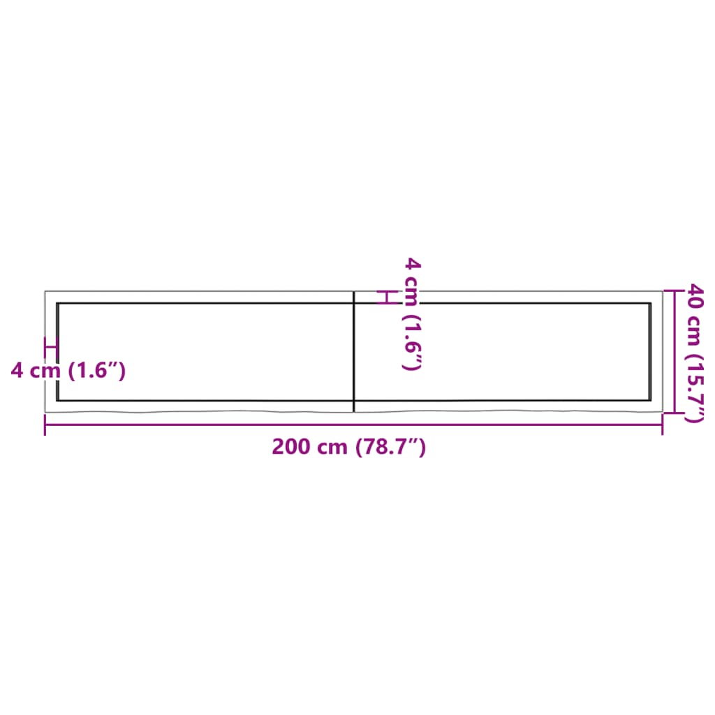 Sötétbarna kezelt tömör tölgyfa fali polc 200 x 40 x (2-4) cm