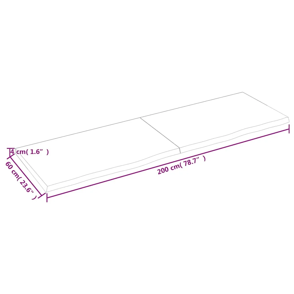 Sötétbarna kezelt tömör tölgyfa fali polc 200 x 60 x (2-4) cm