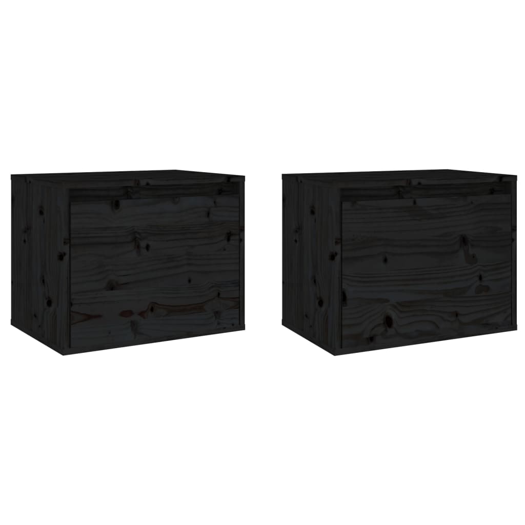 2 darab fekete tömör fenyőfa faliszekrény 45 x 30 x 35 cm