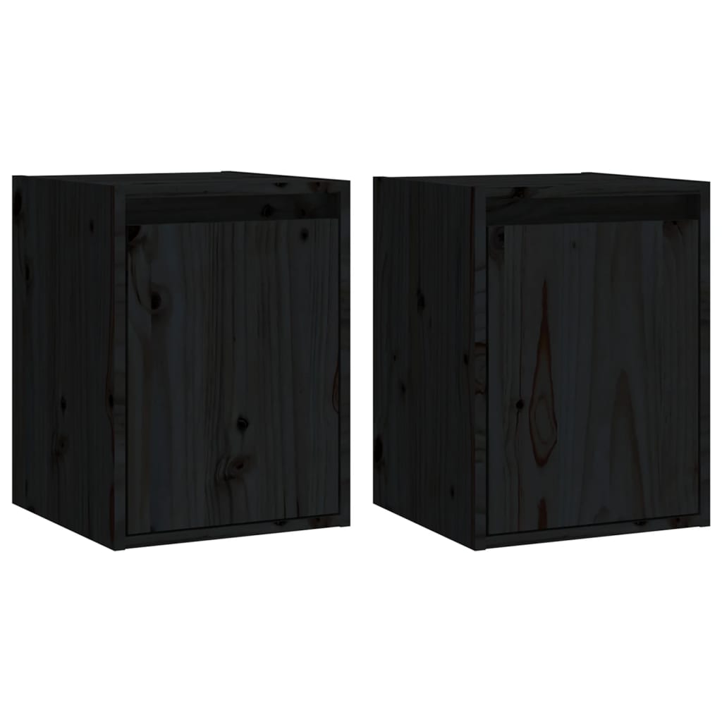 2 darab fekete tömör fenyőfa faliszekrény 30 x 30 x 40 cm