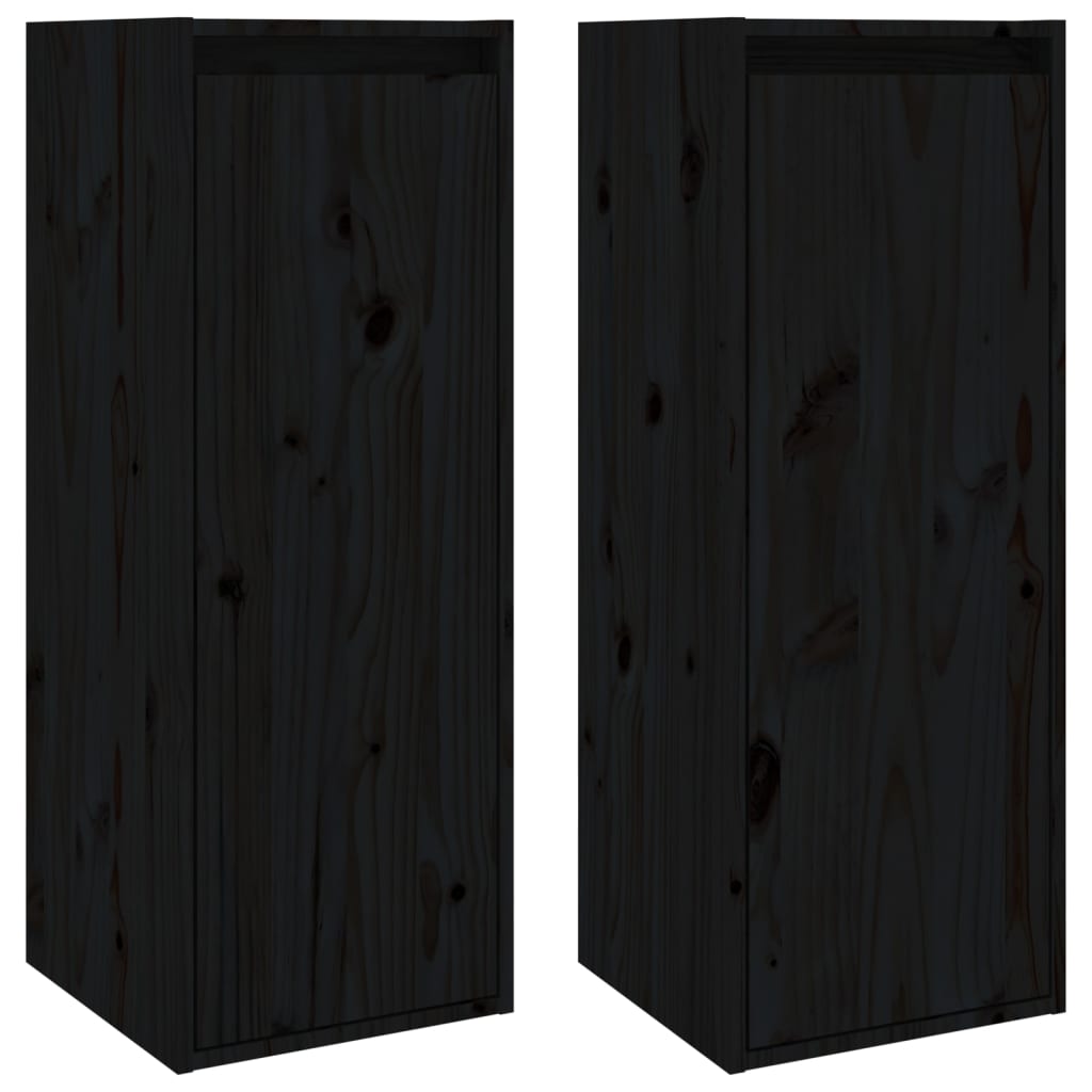 2 darab fekete tömör fenyőfa faliszekrény 30 x 30 x 80 cm