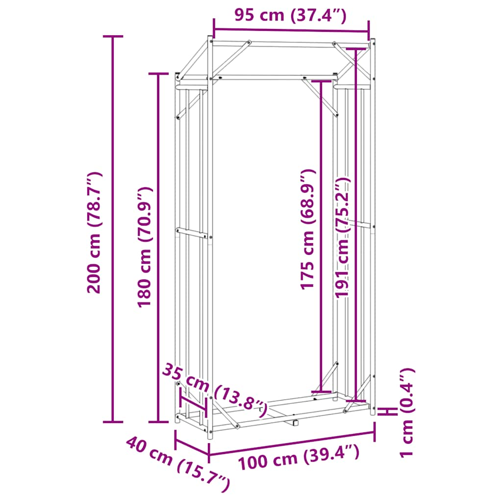 Tűzifa állvány esővédővel 100x40x200 cm Horganyzott acél