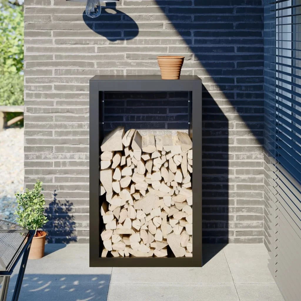 Fekete acél tűzifatároló 60 x 40 x 100 cm