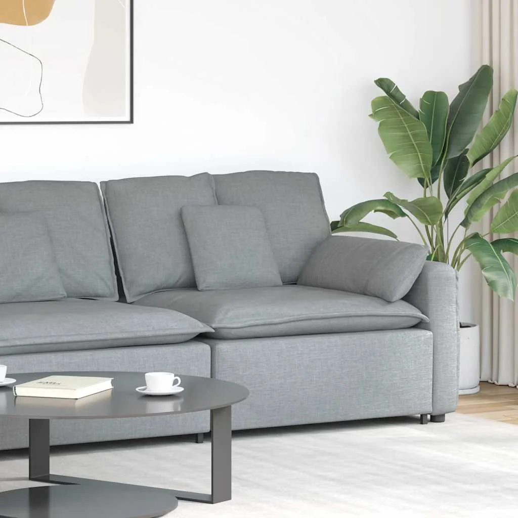 Világosszürke moduláris kanapé karfás végmodul párnákkal 100 cm