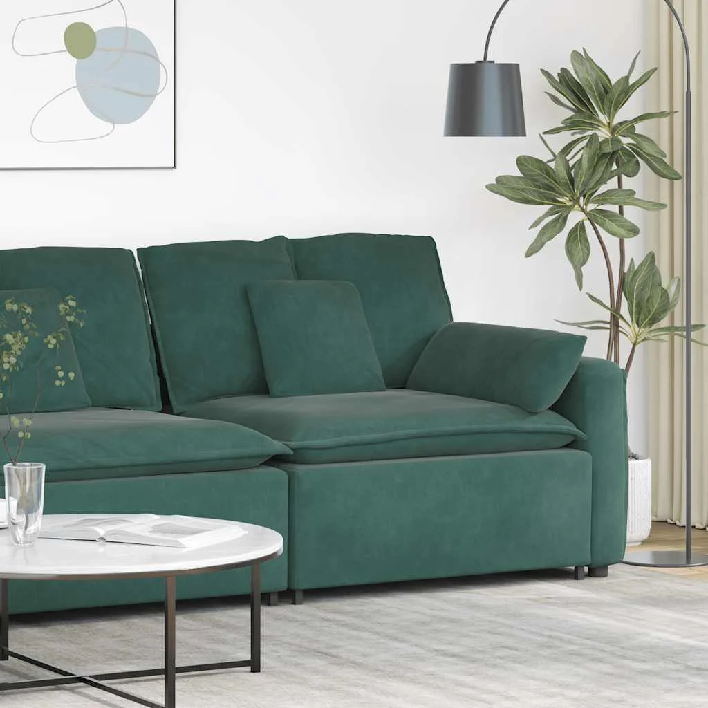 Sötétzöld moduláris kanapé karfás végmodul párnákkal 100 cm