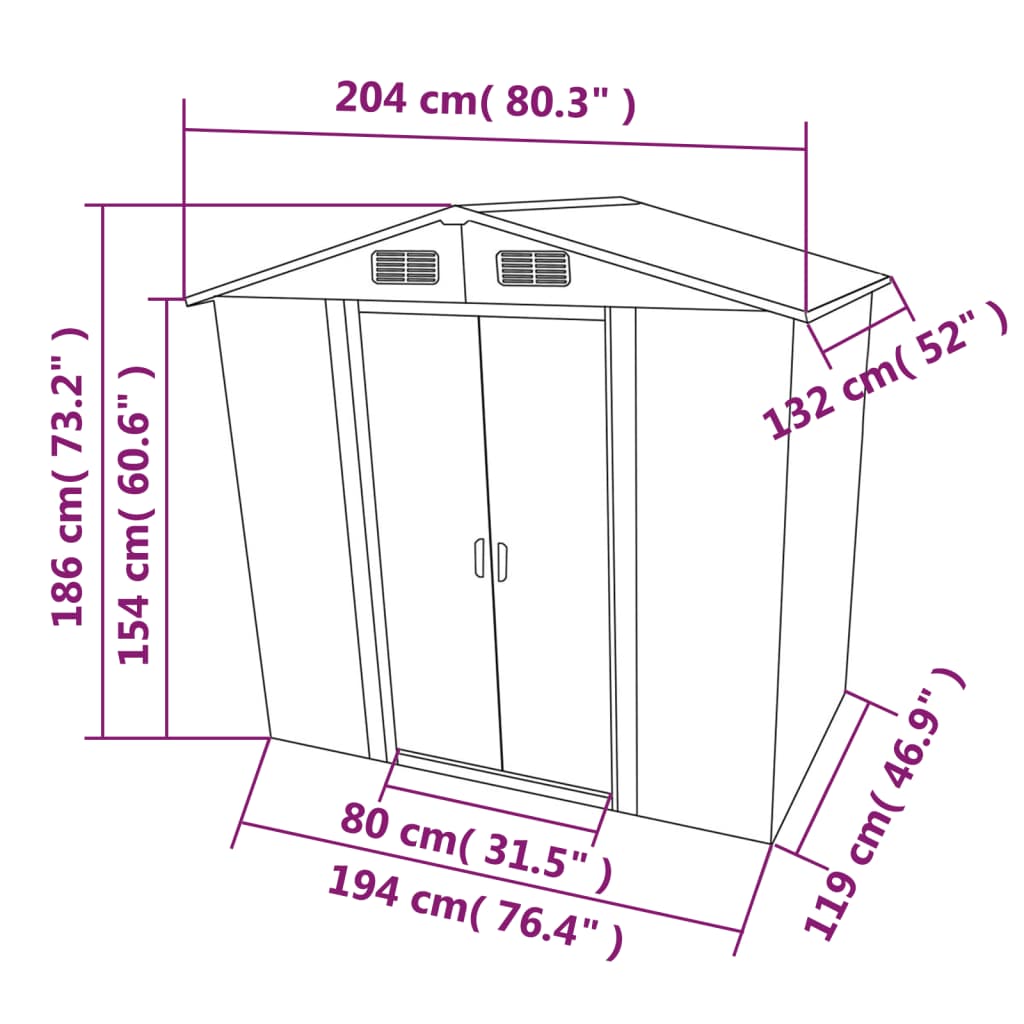 Zöld fém kerti fészer 204 x 132 x 186 cm