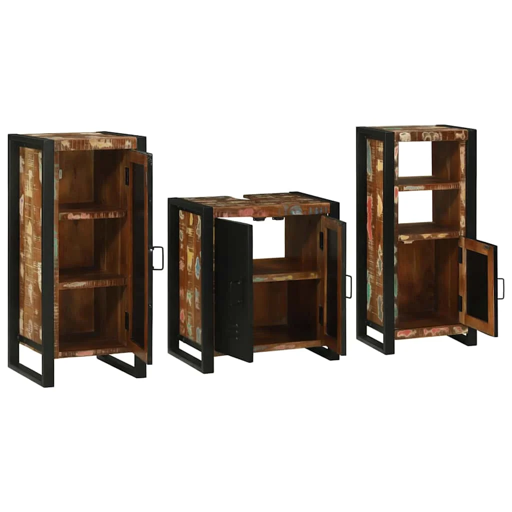 Fürdőszoba bútor szett 3 pcs Szilárd újrahasznosított fa
