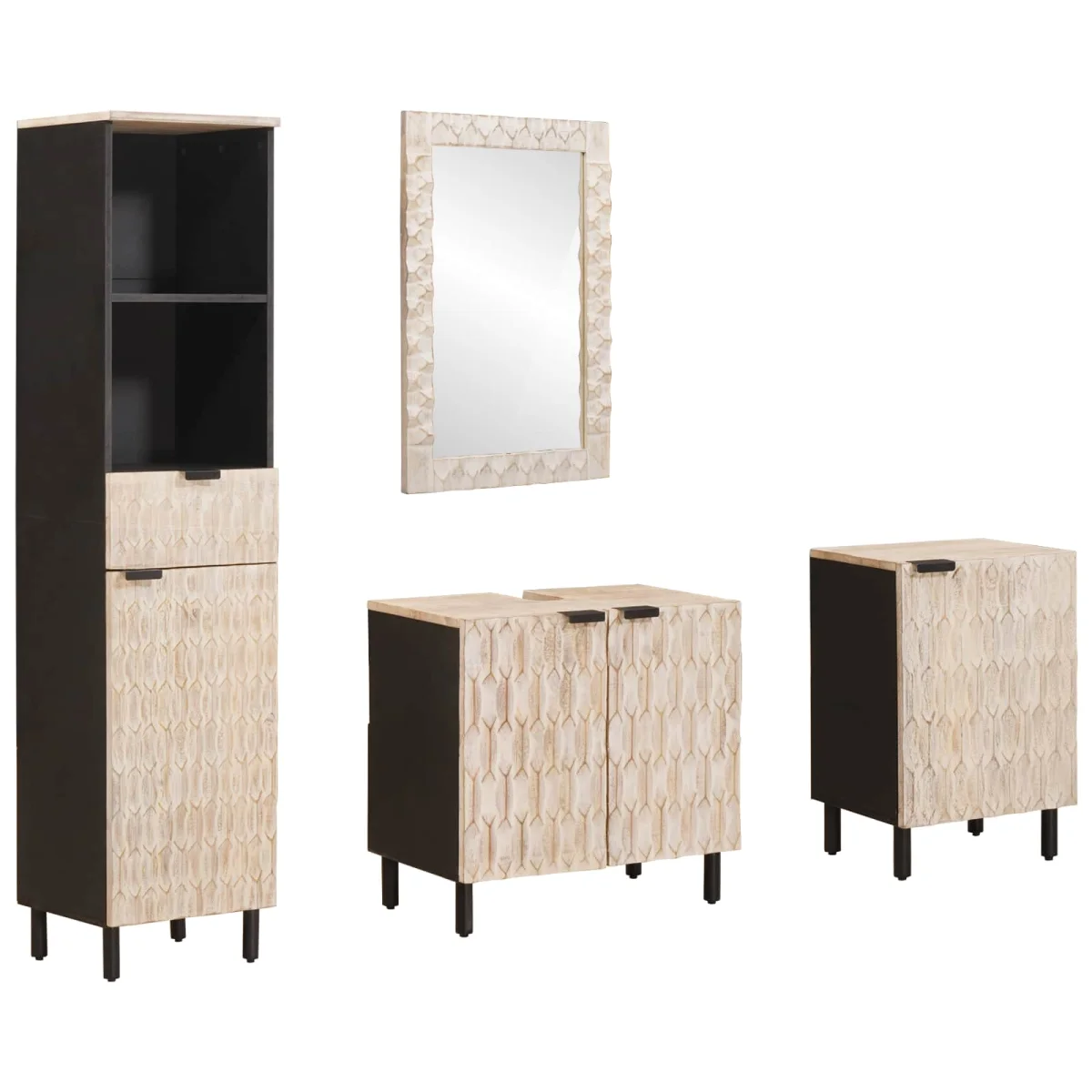 Fürdőszoba szettek 4 pcs Fehér mosott felület Tömör Mangófát