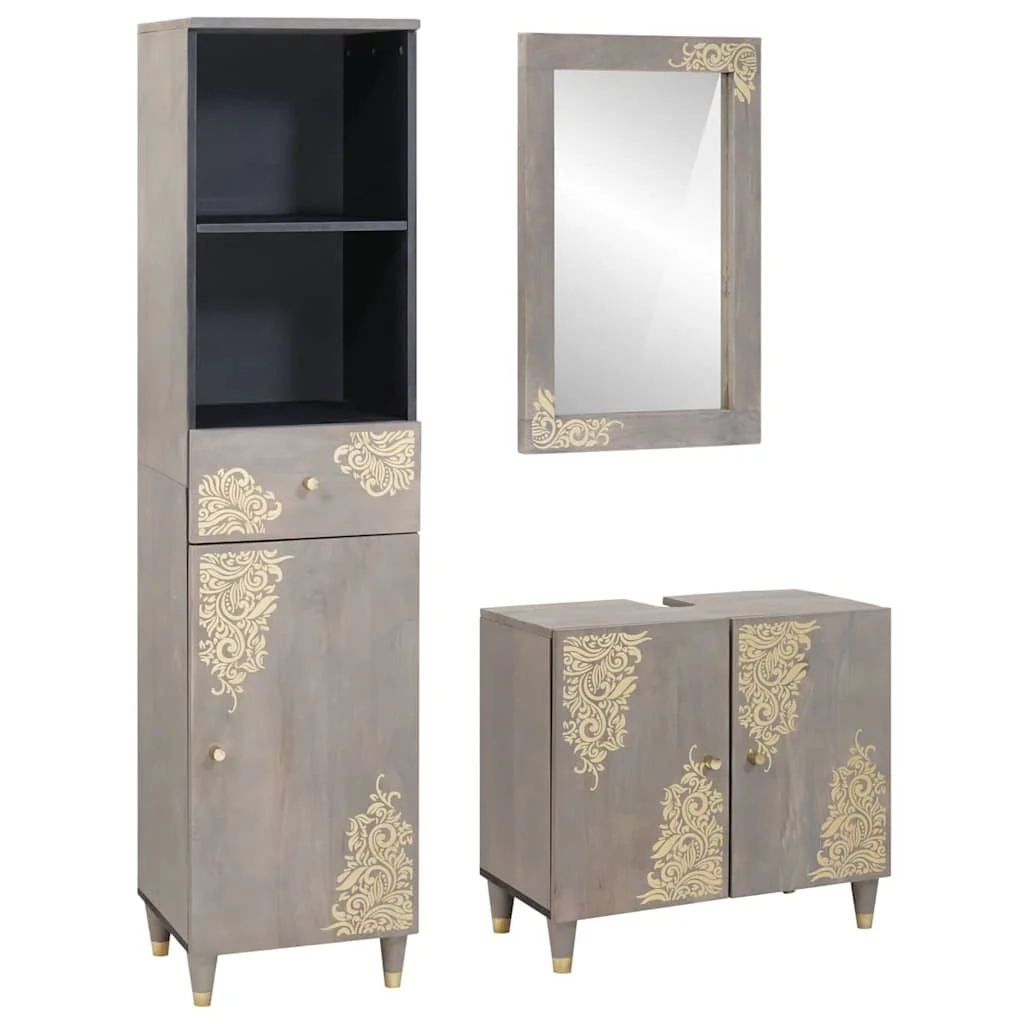 Fürdőszoba bútor szett fiókkal 3 pcs Szürke 62 x 33 x 58 cm