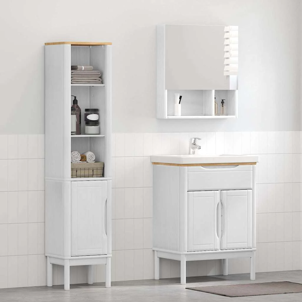Fürdőszoba bútor szett polcokkal 2 pcs Fehér Tömör fenyőfa