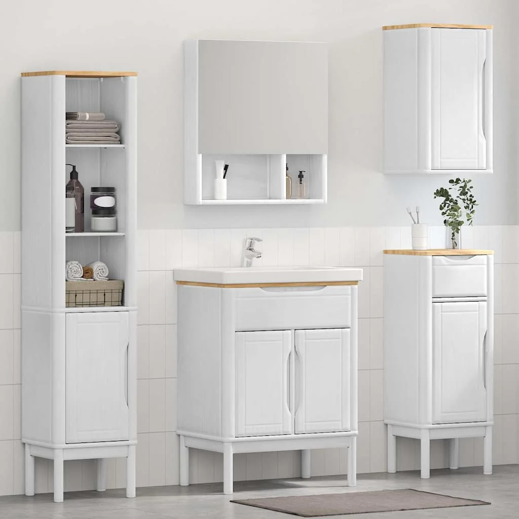 Fürdőszoba bútor szett fiókkal 4 pcs Fehér Tömör fenyőfa