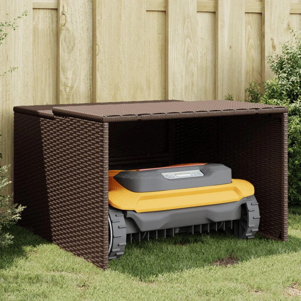 Barna polyrattan robotfűnyíró garázs 86 x 90 x 52/57 cm