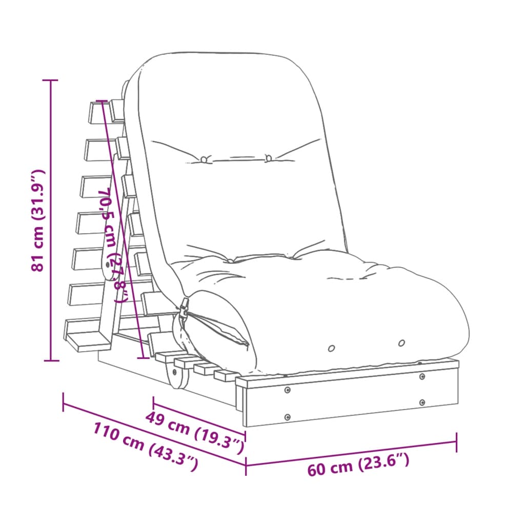 Viaszbarna tömör fenyőfa futon kanapéágy matraccal 60x206x11 cm