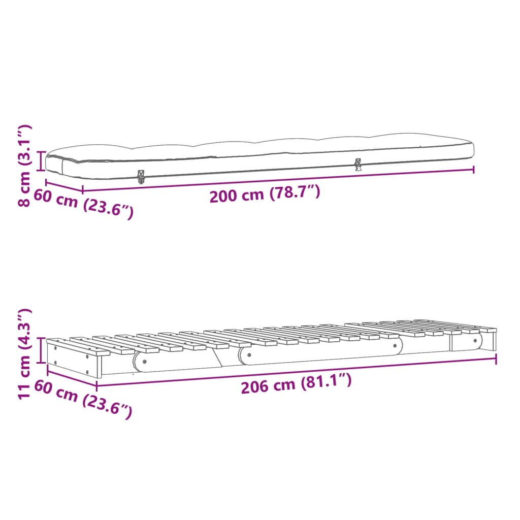 Viaszbarna tömör fenyőfa futon kanapéágy matraccal 60x206x11 cm